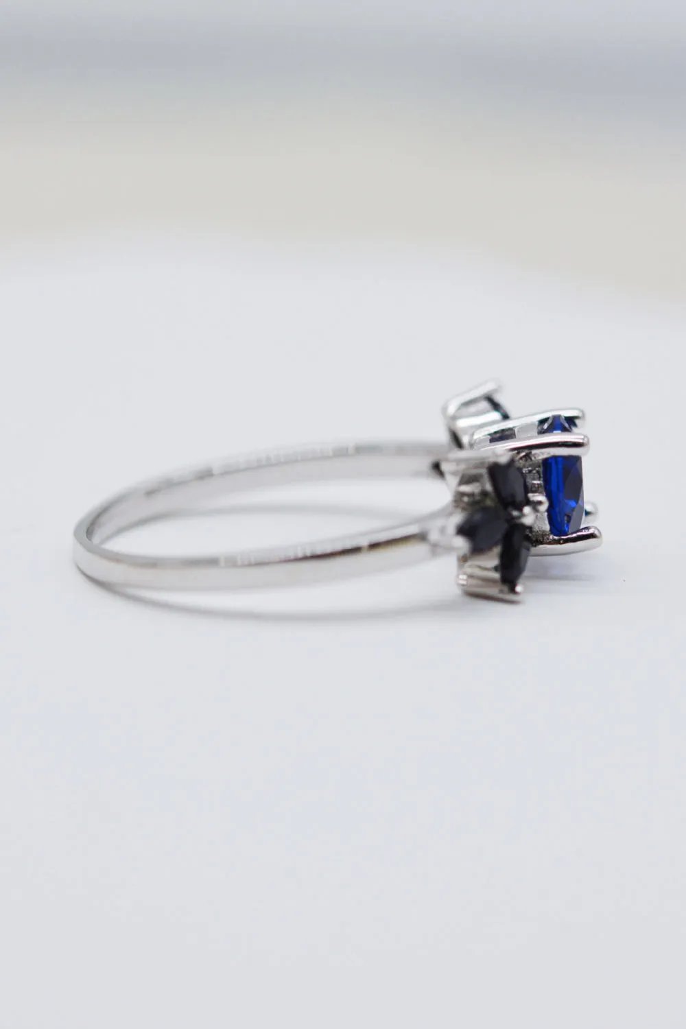 Platinum-Plated Sterling Silver Spinel & Zircon Leaf Ring