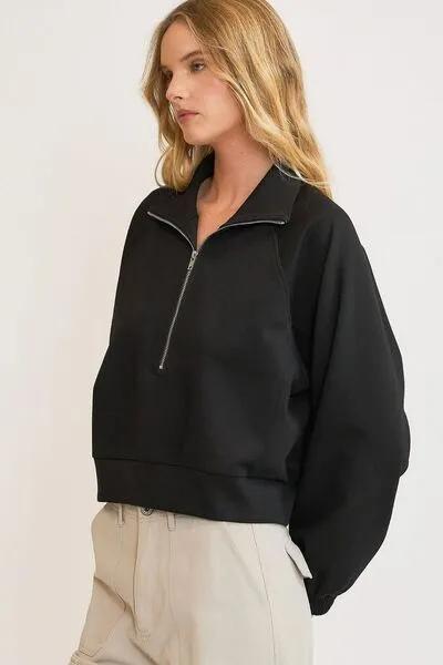 Half Zip Cropped Black Sweatshirt for Women – A Modern Wardrobe Essential