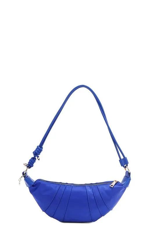 Nicole Lee USA Patch Croissant Bag - Small Vegan Leather Shoulder Bag with Travel-Inspired Embroidered Patches