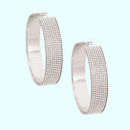 Silver Rhinestone Wide Metal Hoops