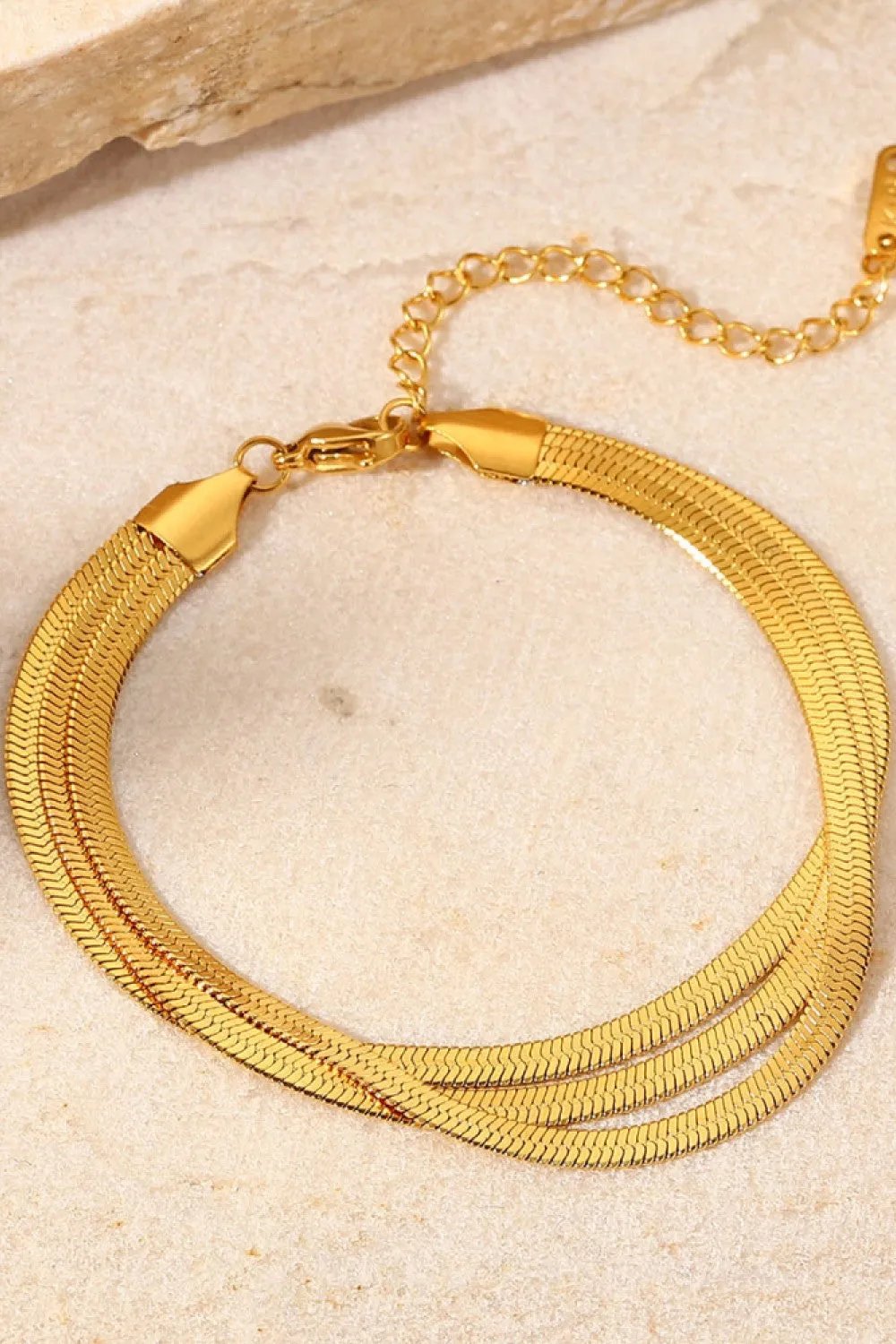 Gold-Plated Triple-Layer Snake Chain Bracelet - Adjustable & Lightweight