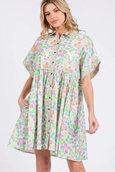 Floral Babydoll Short Sleeves Multicolor Dress – Perfect for Every Occasion
