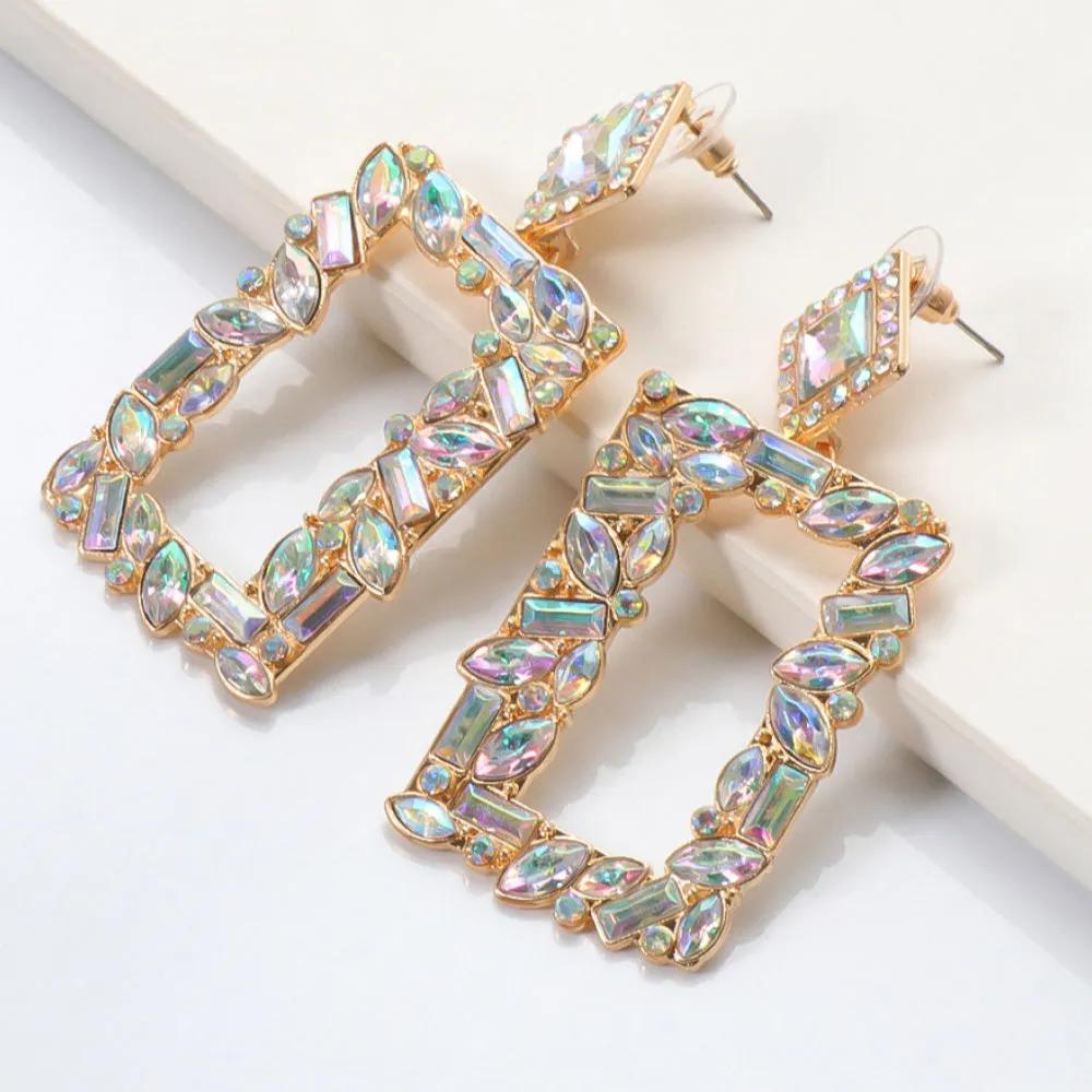 Rectangular Crystal Drop Earrings – Bold and Vibrant Statement Jewelry