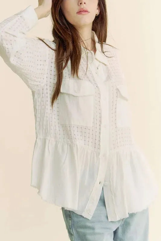 Garment Washed Jacquard Button Front Shirt: Timeless Elegance