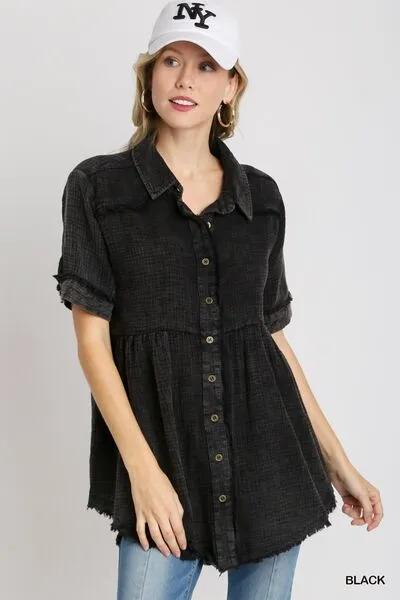 Black Cotton Gauze Button Front Shirt – Lightweight and Timeless Wardrobe Staple