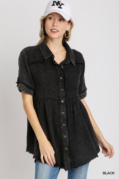 Black Cotton Gauze Button Front Shirt – Lightweight and Timeless Wardrobe Staple Trendsi