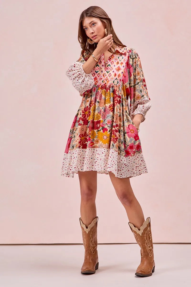 BiBi Print Mix And Match Bubble Sleeve Dress