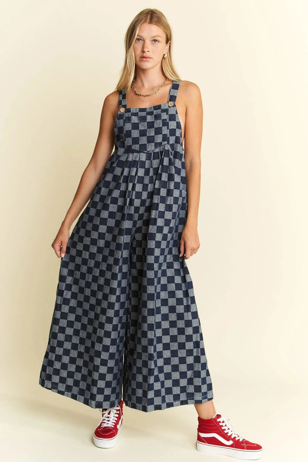 Jade By Jane Denim Checkered Jumpsuit Jewelry Bubble
