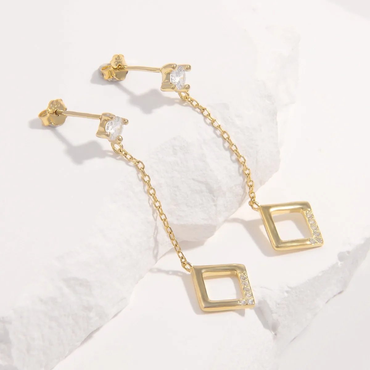 18K Gold-Plated Minimalist Drop Earrings with Zircon Accents
