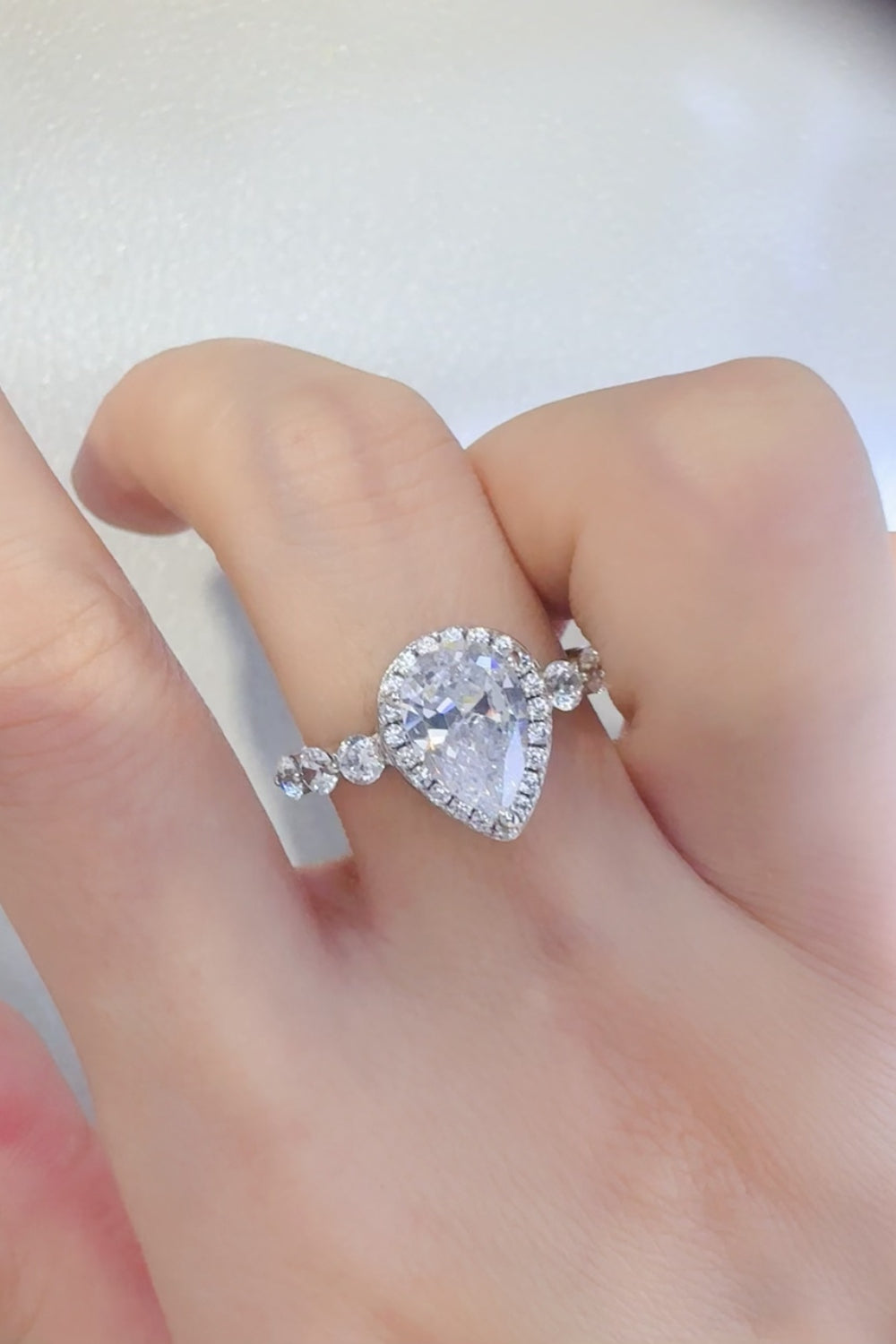 Pear-Shaped Moissanite Sterling Silver Ring Trendsi