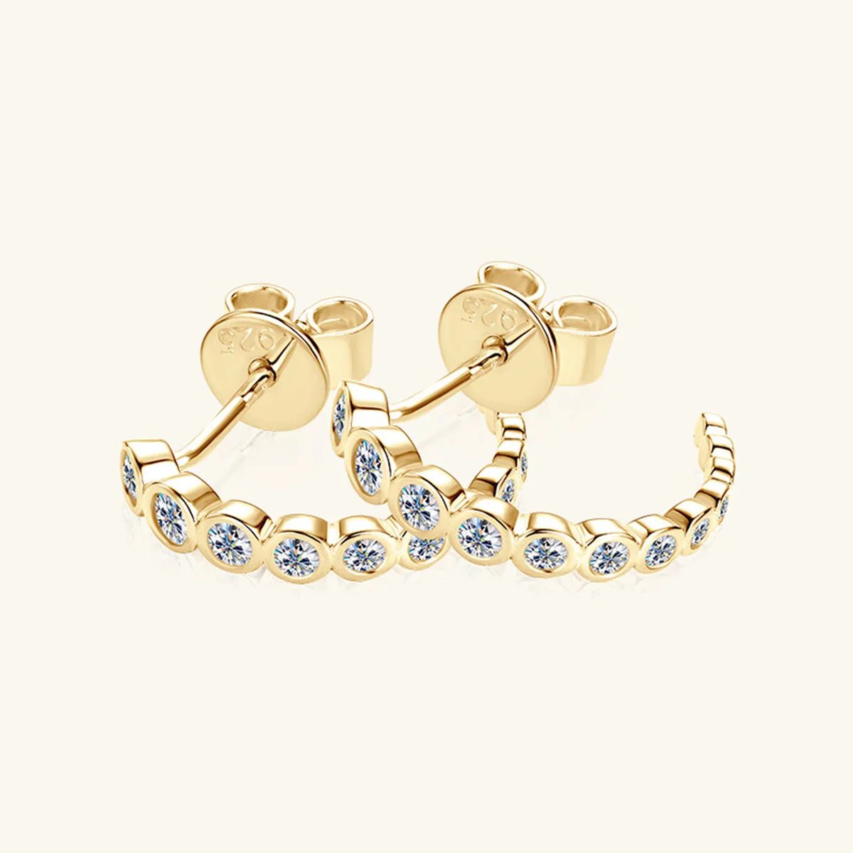 Bezel Set Moissanite Huggie Earrings - 0.38 Carat D/VVS1 - S925 Sterling Silver with 18K Gold-Plated Option