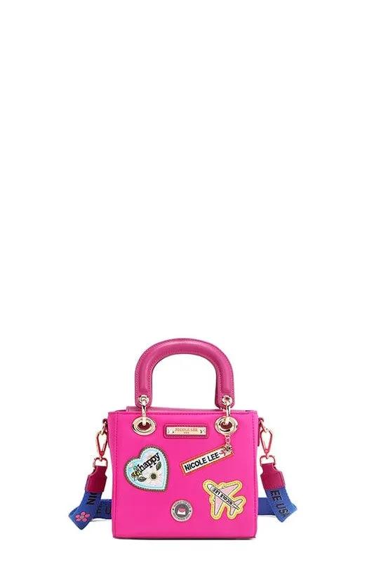Nicole Lee Structured Mini Handbag with Embroidered Patches