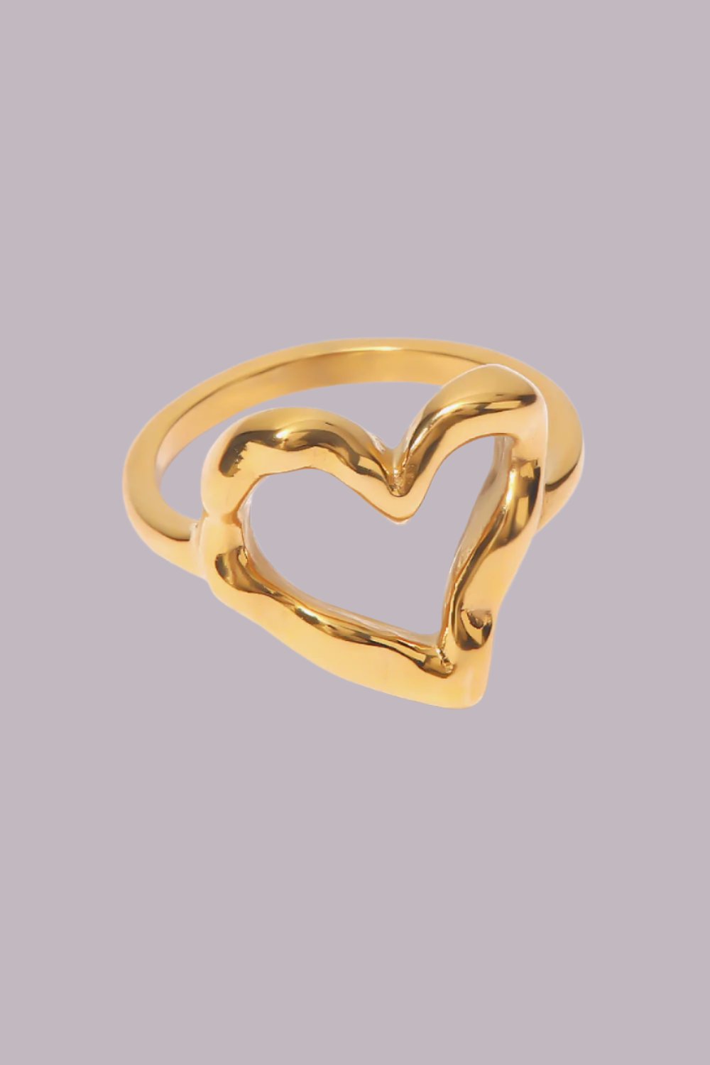 Elegant 18K Gold Plated Open Heart Ring