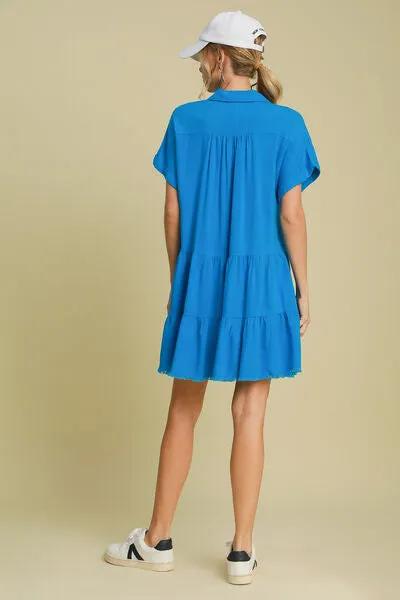 Raw Hem Folded Sleeve Tiered Blue Dress – Shop This Must-Have 2025 Trend