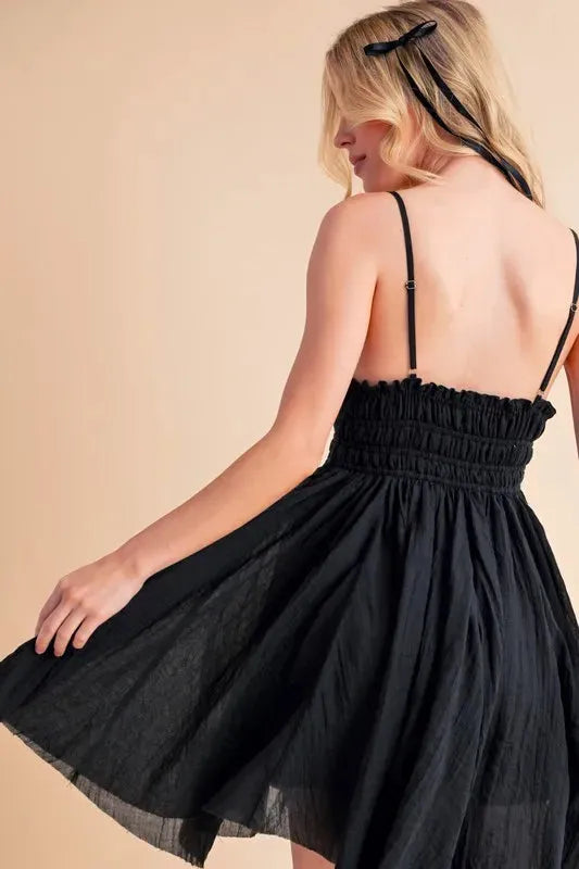 Black Lace Detail Mini Cami Dress - Chic and Feminine