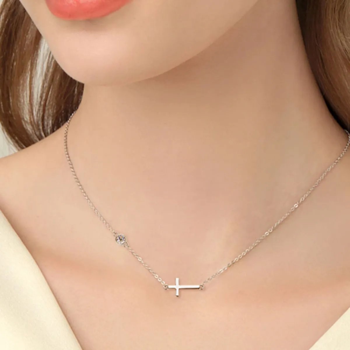 Dainty Moissanite Cross Necklace - 18K Gold-Plated Sterling Silver