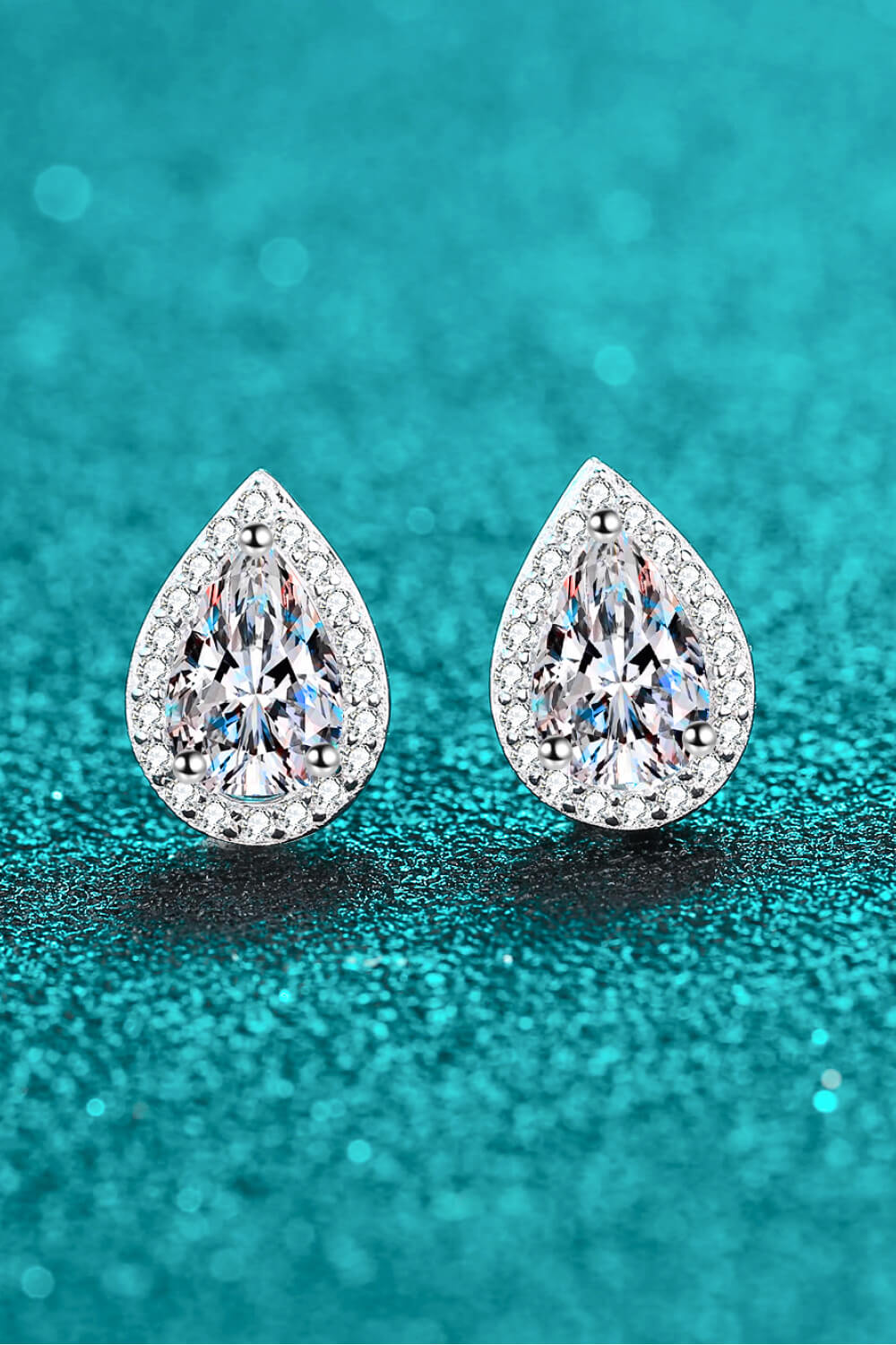 Dazzling Pear Cut Moissanite Halo Stud Earrings