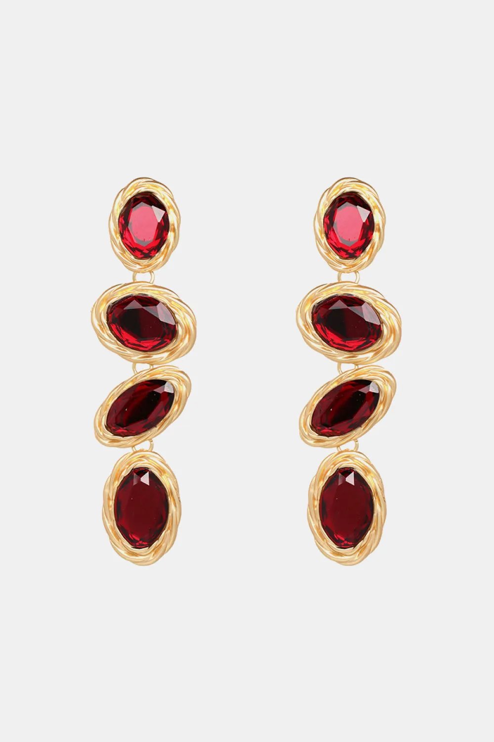 Jewel Tone Resin Statement Earrings with Gold-Twisted Frames