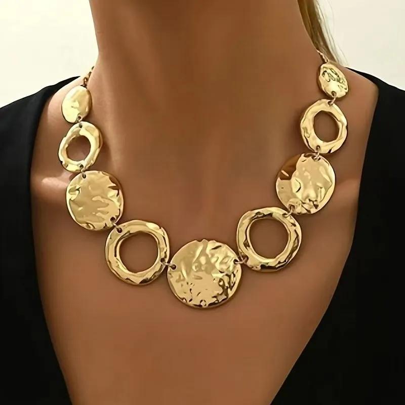Gold Alloy Hammered Statement Necklace – Nickel & Lead Free, 100% Recycled Metal