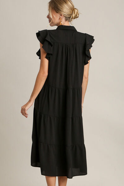 Johnny Collar Ruffle Cap Sleeve Tiered Dress Trendsi