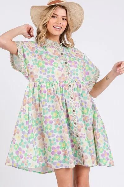 Floral Babydoll Short Sleeves Multicolor Dress – Perfect for Every Occasion