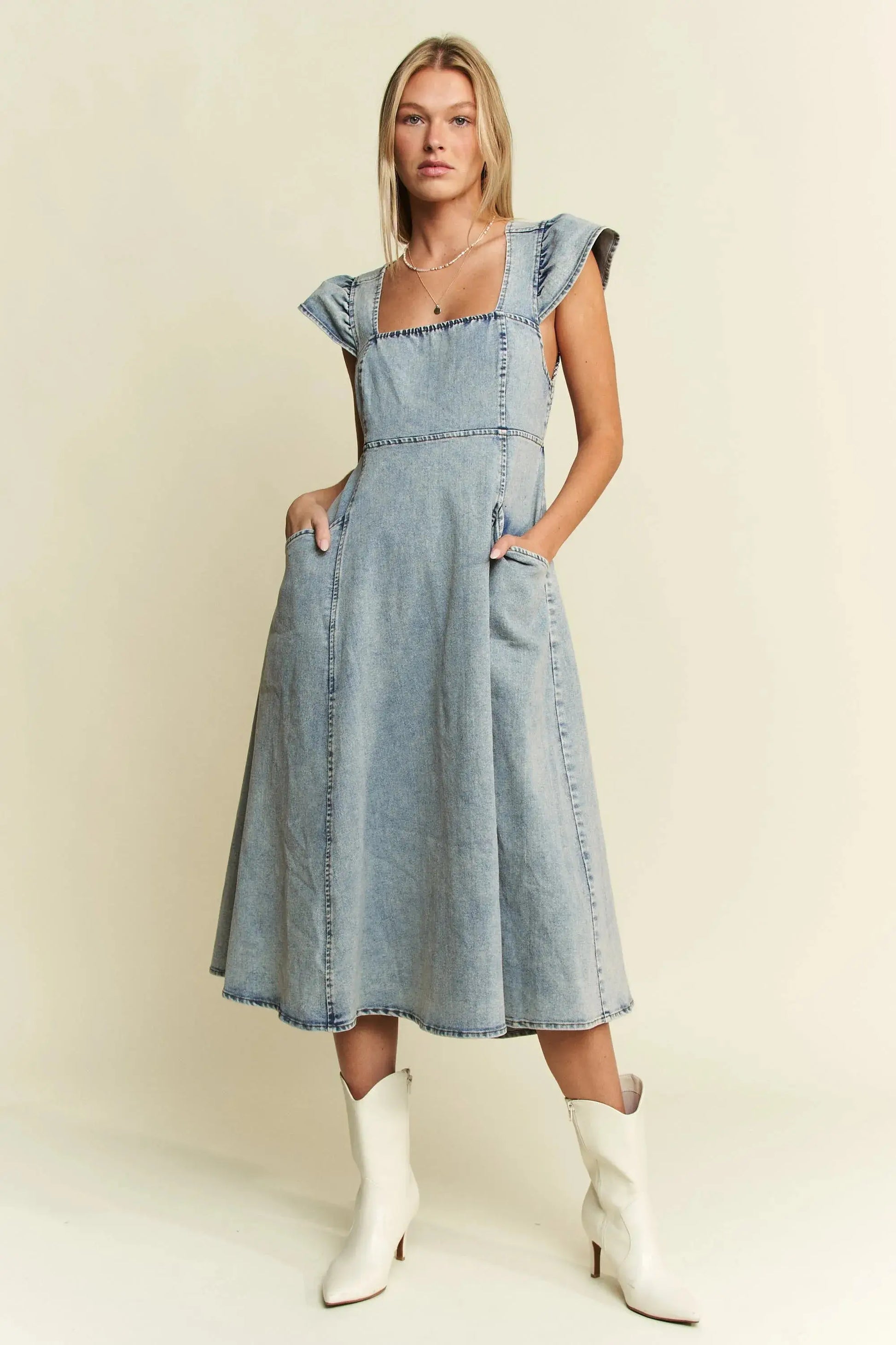 Jade By Jane Full Size Ruffled Denim Midi Dress Plus Size Trendsi