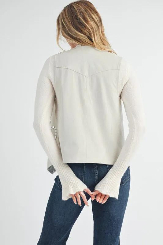 Heart Rivet White Suede Vest for Women