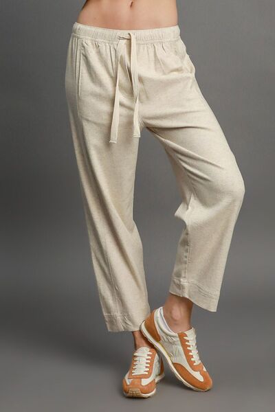 Drawstring Elastic Waistband Linen Blend Pants Trendsi