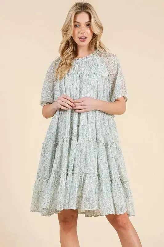 Romantic Ditsy Floral Sheer Ruffle Mini Dress for a Feminine Summer Look