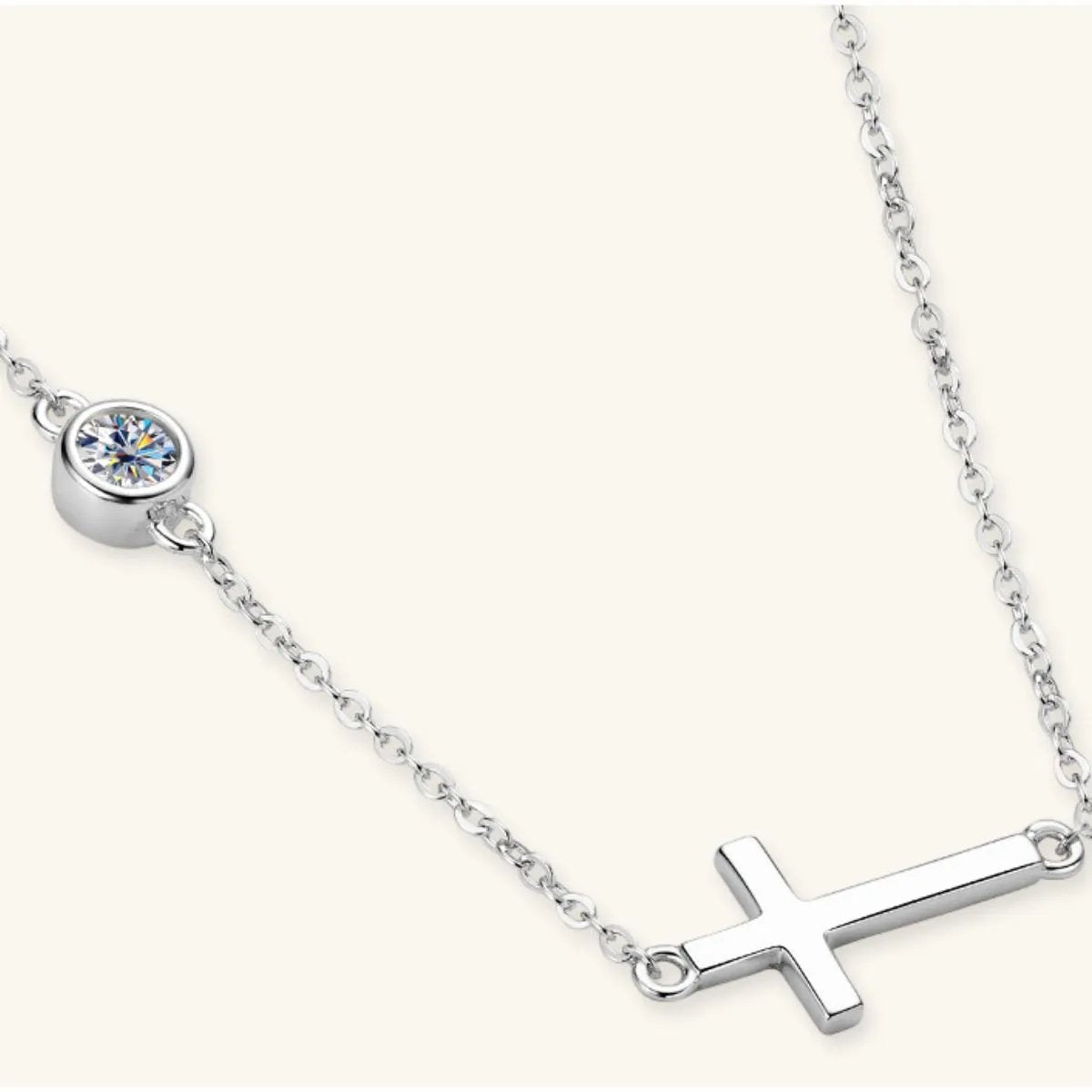 Dainty Moissanite Cross Necklace - 18K Gold-Plated Sterling Silver