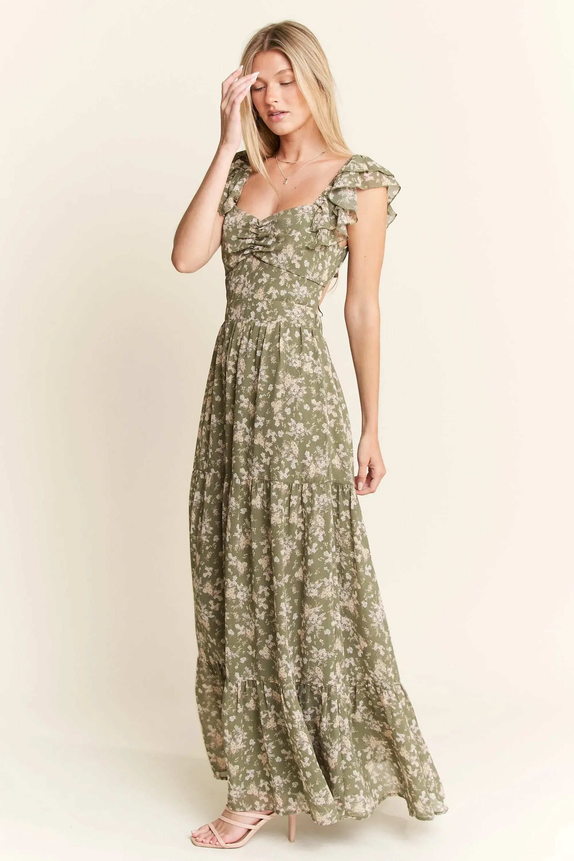 Jade By Jane Ruffle Sleeve Tiered Maxi Dress Jewelry Bubble