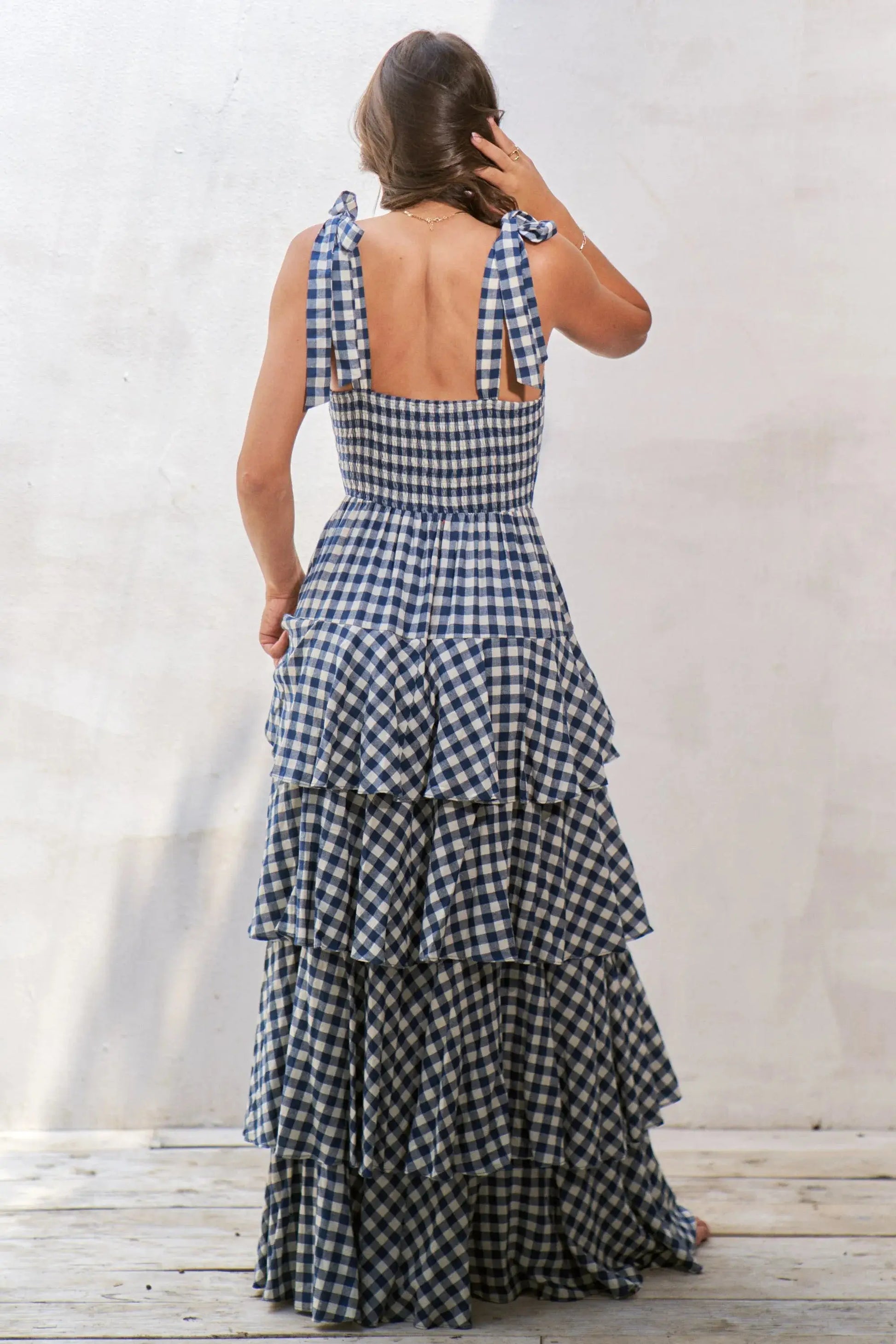 Jade By Jane Gingham Tiered Maxi Dress Jewelry Bubble