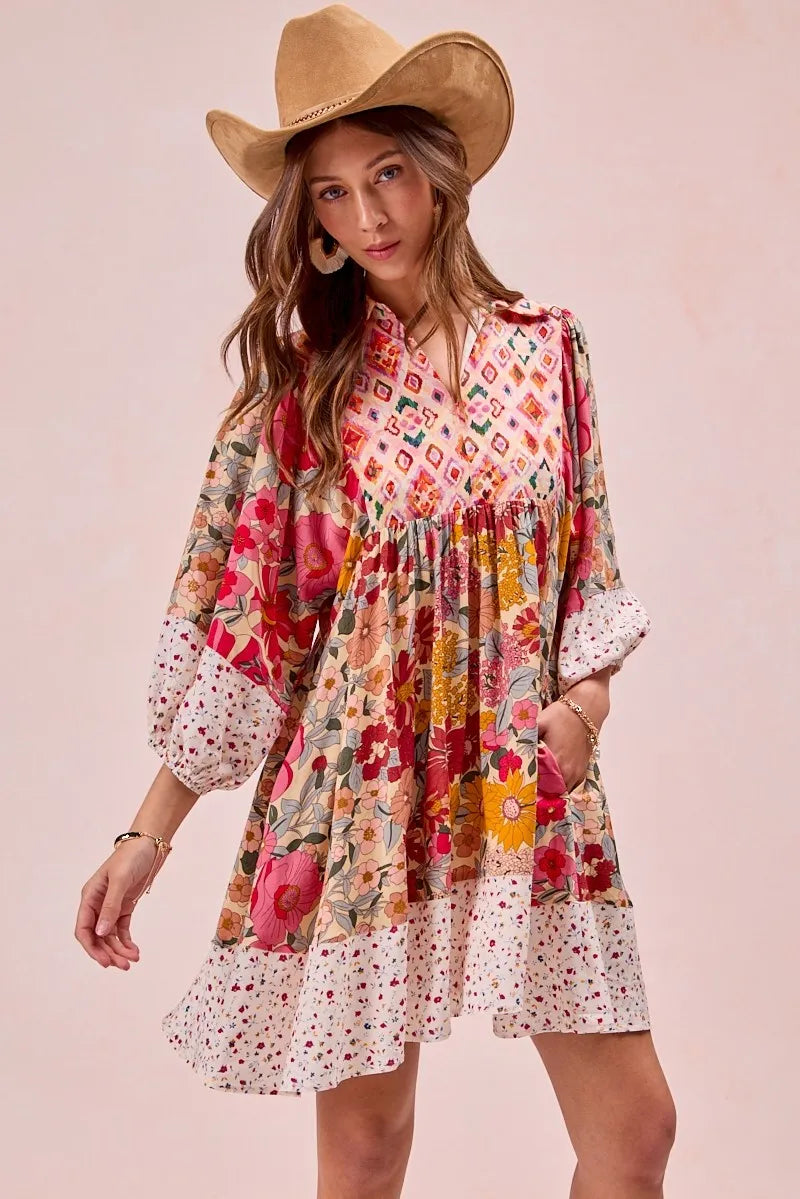 BiBi Print Mix And Match Bubble Sleeve Dress
