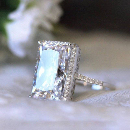 Rectangle Stone Ring – 13x17mm Inlaid Zircon, White Gold Color, Women’s Fashion Jewelry Statement Jewelry Bubble