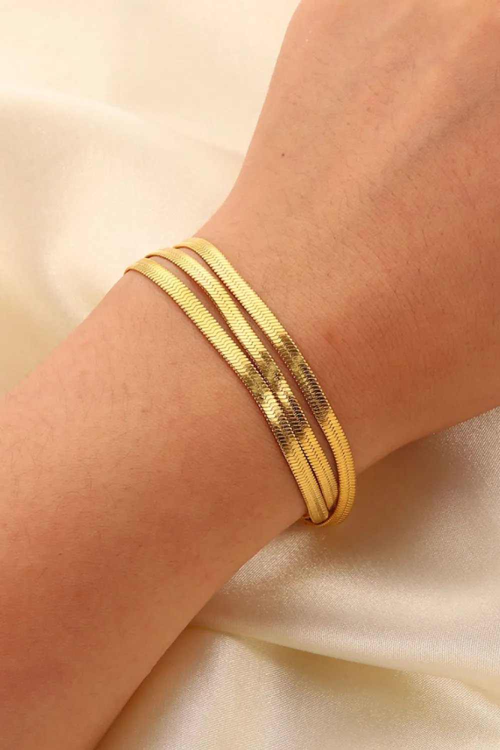 Gold-Plated Triple-Layer Snake Chain Bracelet - Adjustable & Lightweight