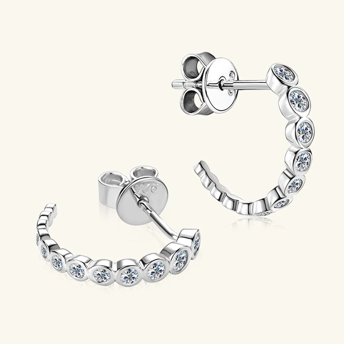 Bezel Set Moissanite Huggie Earrings - 0.38 Carat D/VVS1 - S925 Sterling Silver with 18K Gold-Plated Option