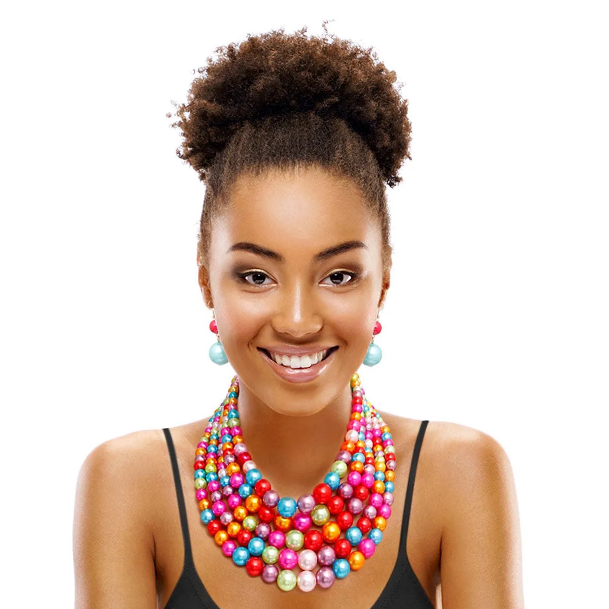 Pearl Necklace Rainbow 5-Strand Graduated Acrylic Set with Matching Earrings