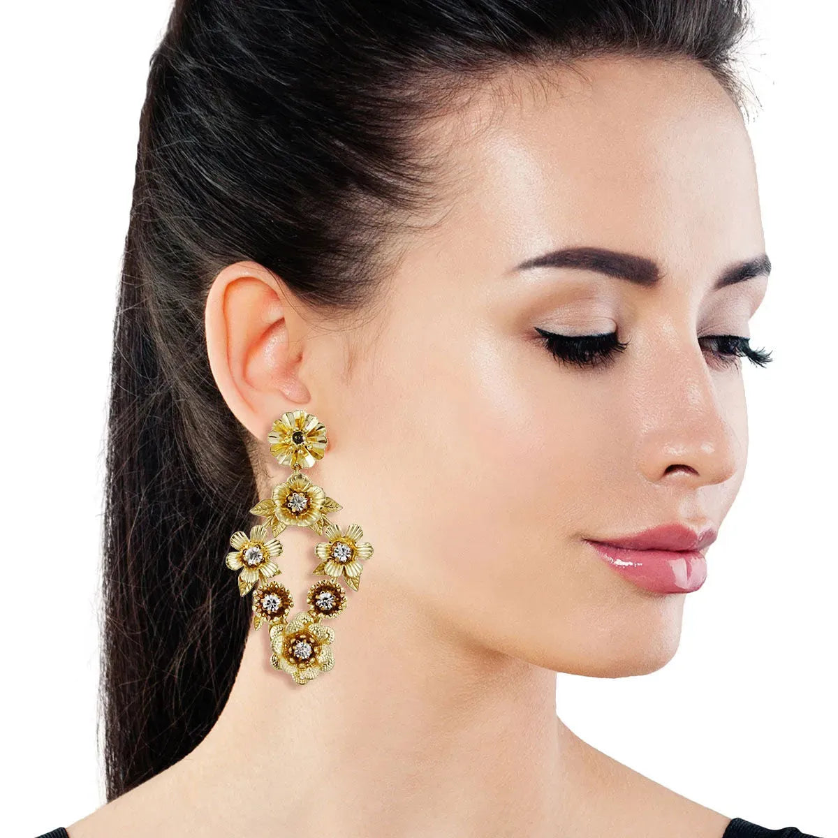 Burnished Gold Drop Fashion Floral Earrings - Elevate Your Style Today