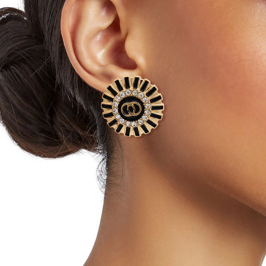 Elegant Black Gold Rhinestone Stud Earrings for Any Occasion