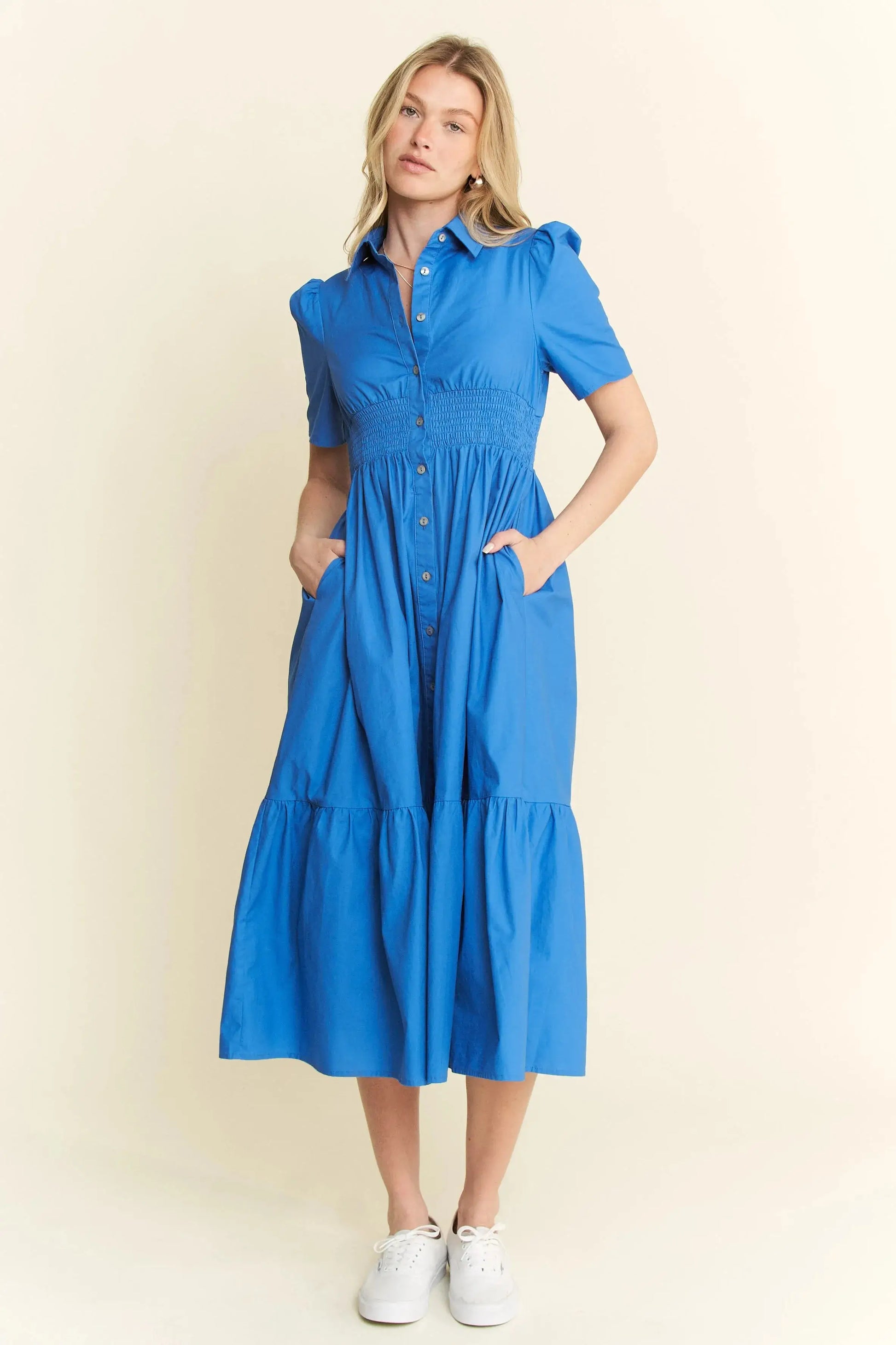Jade By Jane Short Sleeve Button Down Midi Dress Jewelry Bubble