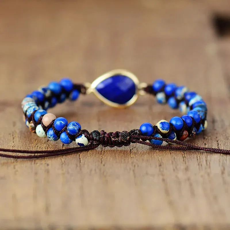 Emperor Stone Blue Jasper Beaded Adjustable Bracelet – Unique Natural Stone Patterns