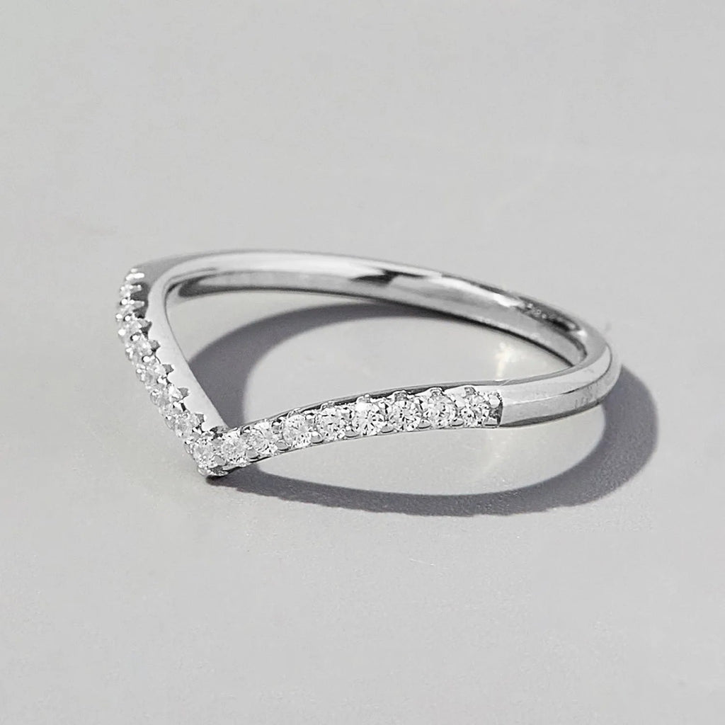 S925 Sterling Silver Chevron Ring with Zircon Accents