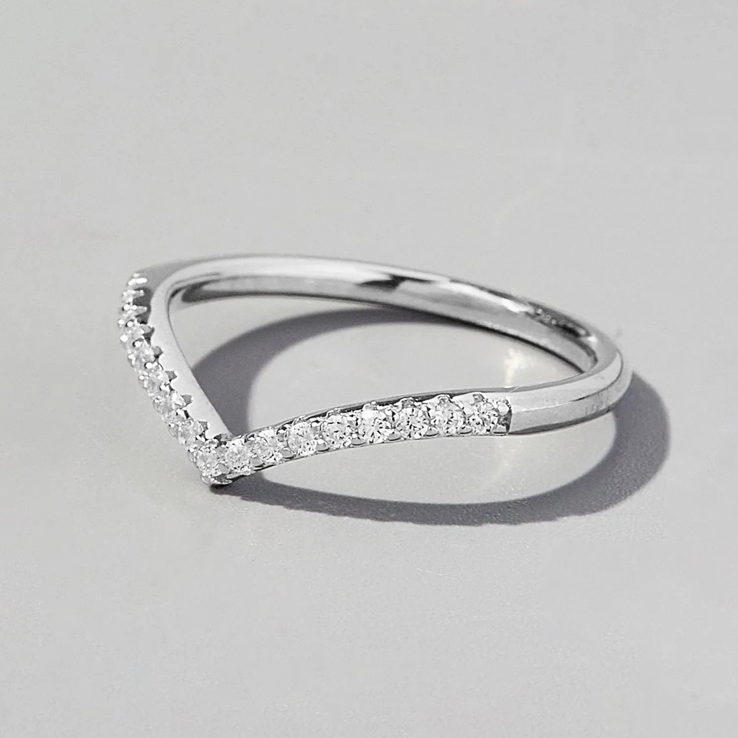 S925 Sterling Silver Chevron Ring with Zircon Accents