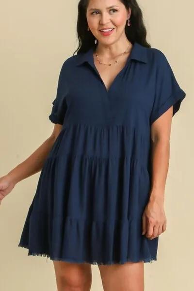 Tiered Dark Navy Dress with Raw Hem &#x26; Folded Sleeves You'll Love in 2025 - Apparel