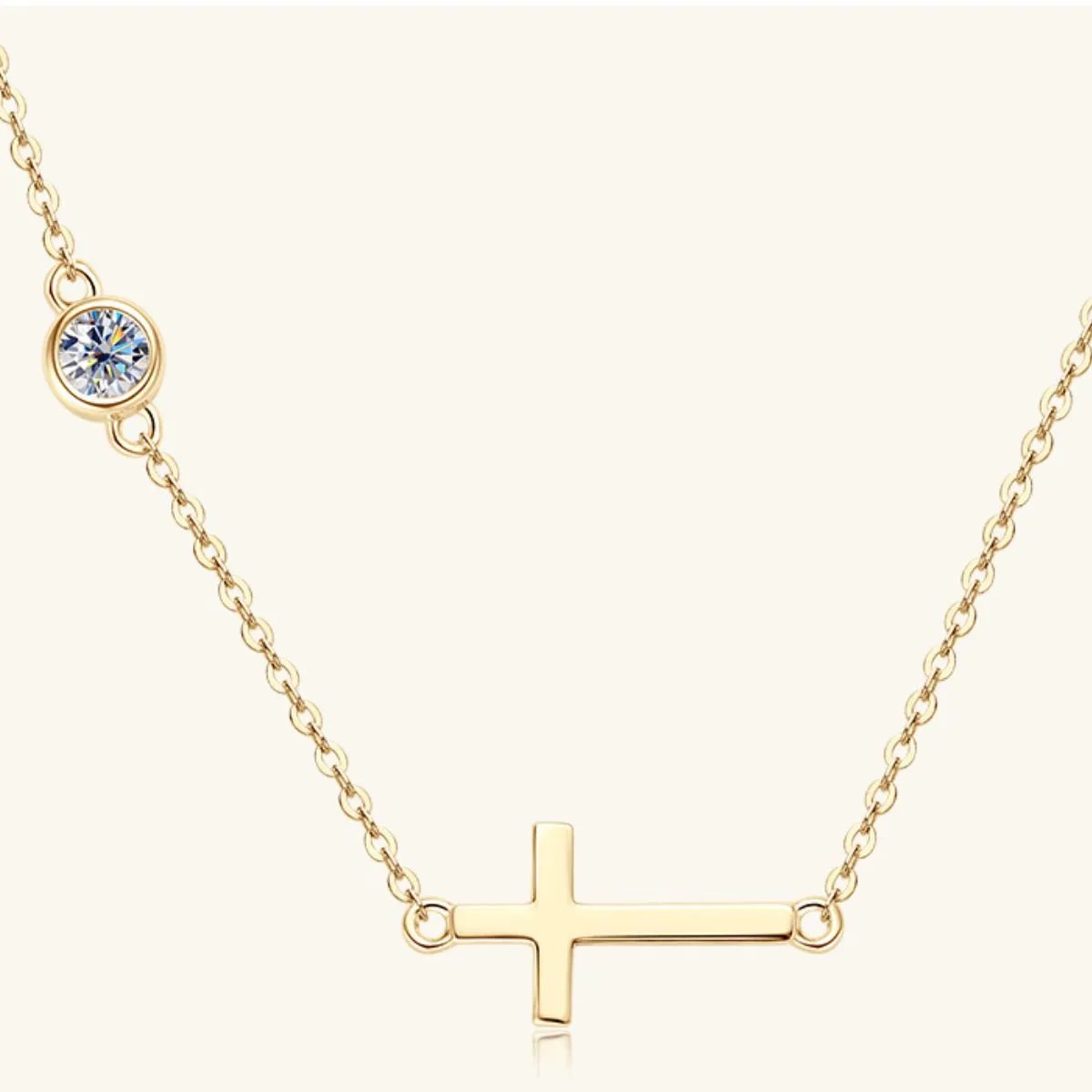 Dainty Moissanite Cross Necklace - 18K Gold-Plated Sterling Silver