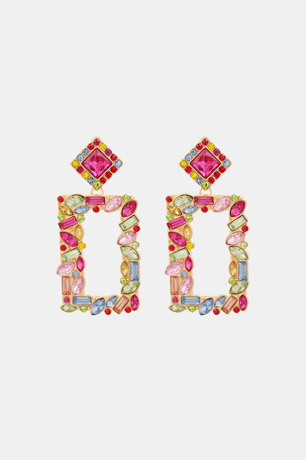 Rectangular Crystal Drop Earrings – Bold and Vibrant Statement Jewelry