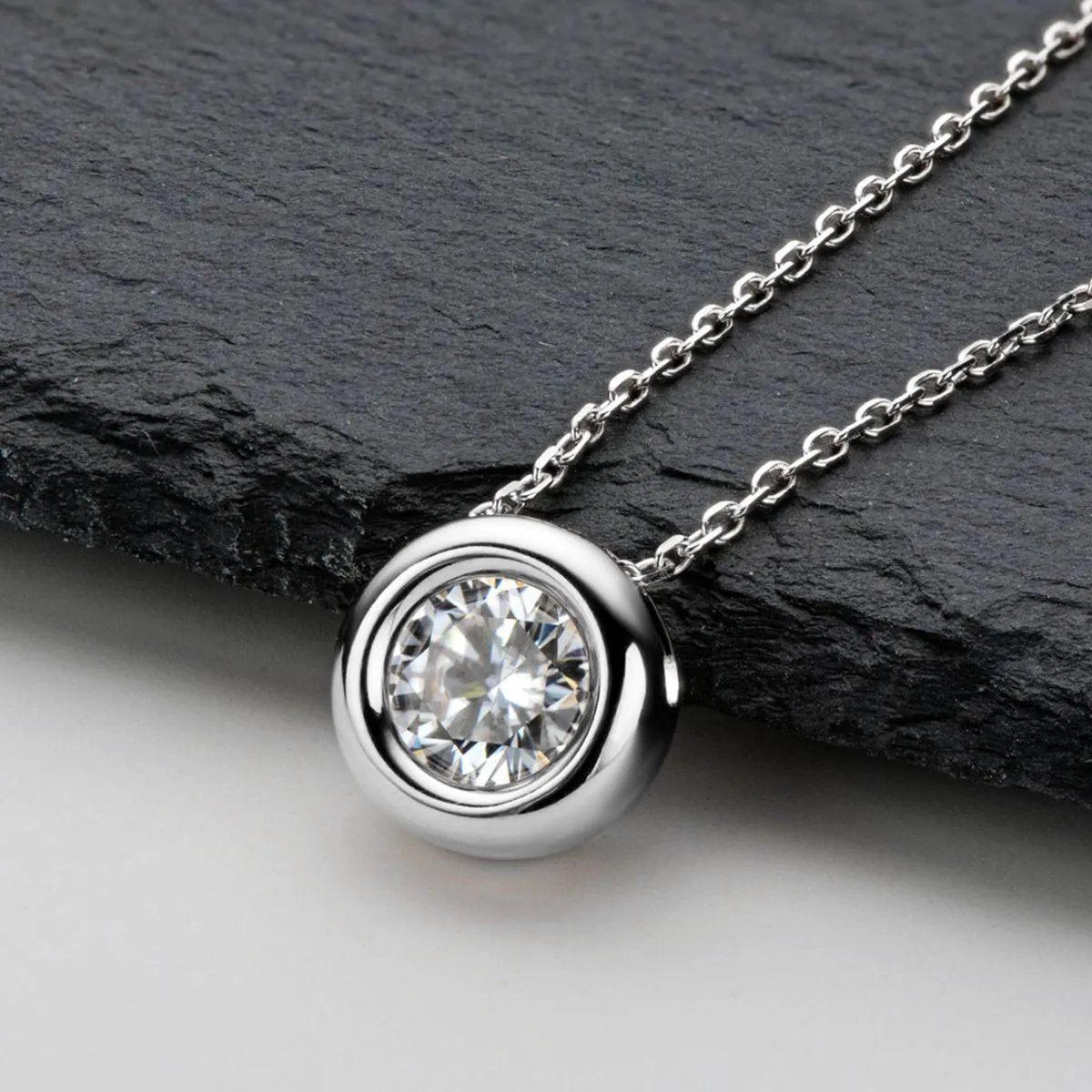 Dainty Round Moissanite Solitaire Pendant Necklace in Sterling Silver