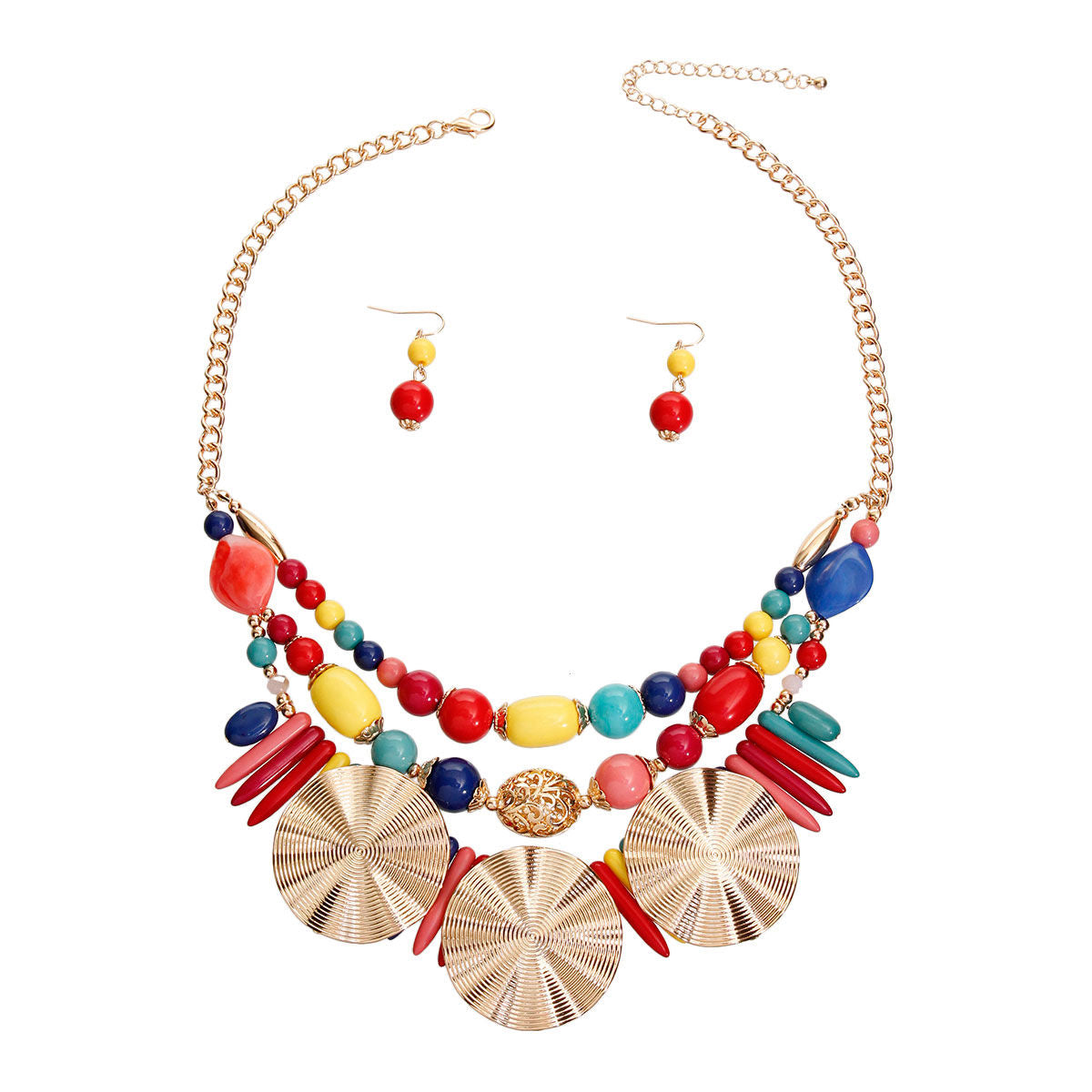 Boho Statement Necklace Set Multicolor Beads Layered | Fashion Jewelry