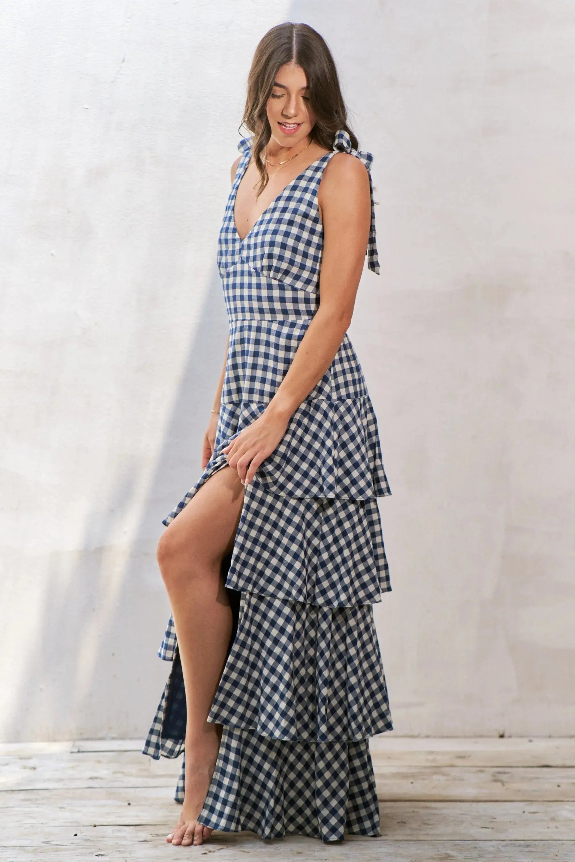 Jade By Jane Gingham Tiered Maxi Dress Jewelry Bubble