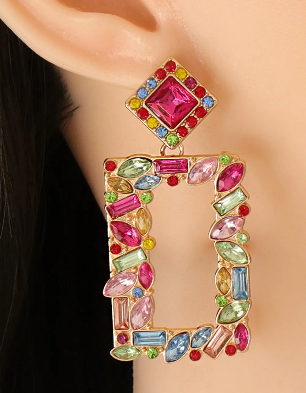 Rectangular Crystal Drop Earrings – Bold and Vibrant Statement Jewelry